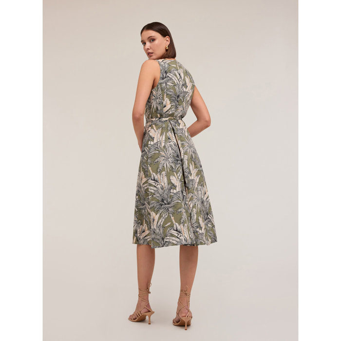 Motivi - Vestito flare fantasia jungle - Verde militare