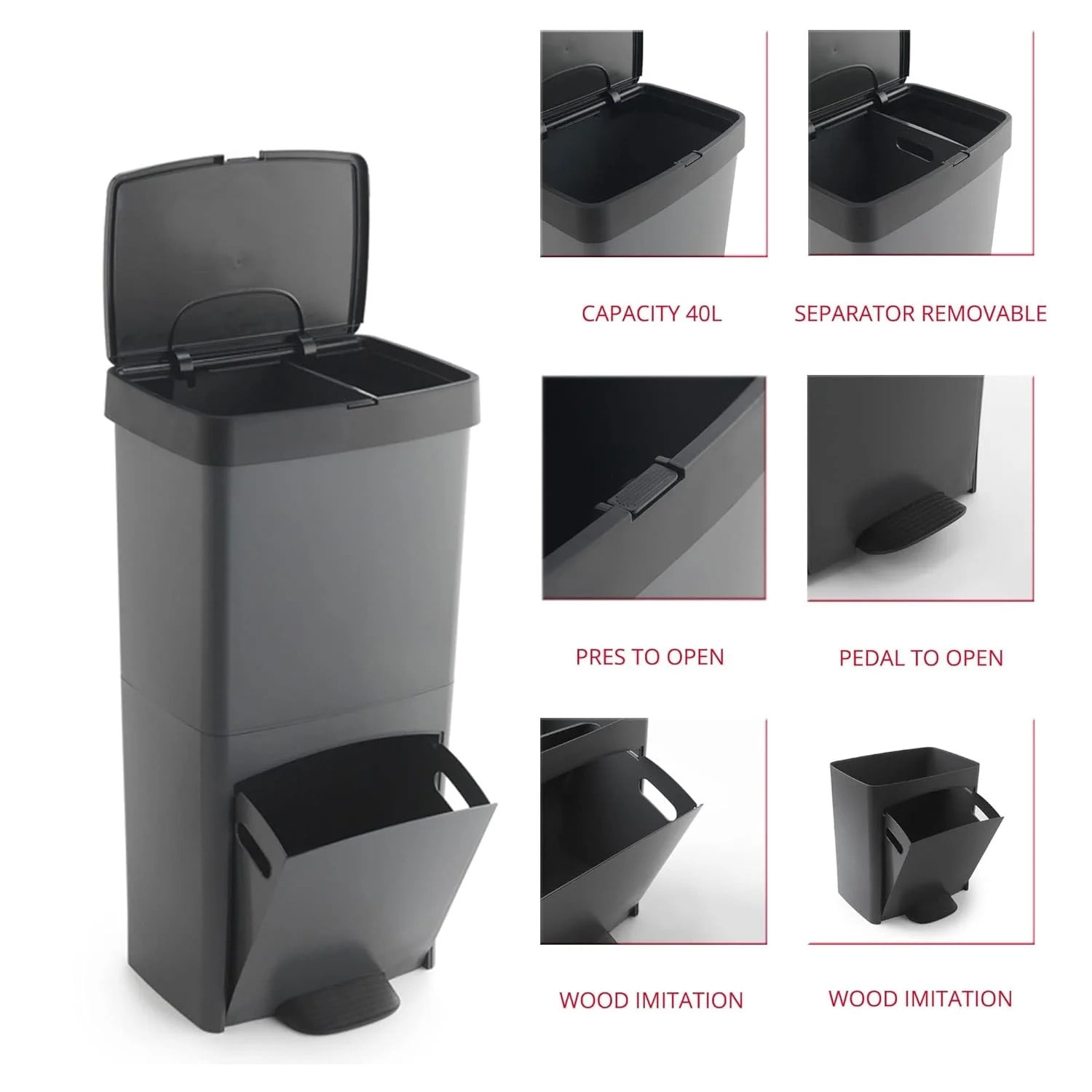 Poubelle pédale tri sélectif PICEA blanc 70L