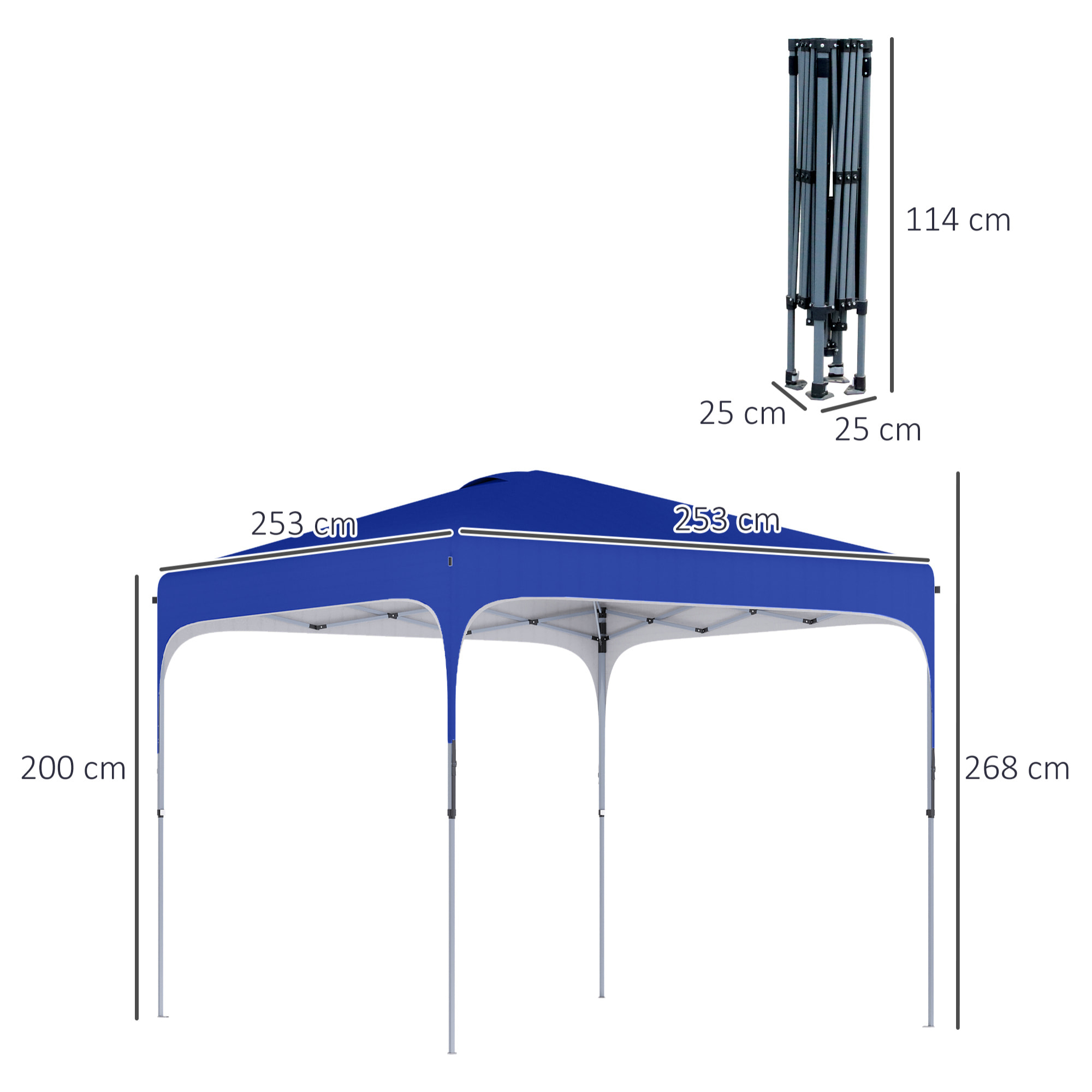 Cenador Plegable Jardín 2,5x2,5x2,68 m Protección UV 50+ Altura Ajustable Azul