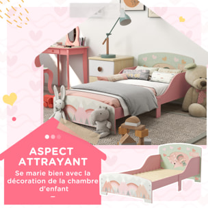 Lit pour enfant 3-6 ans design mountain adventure - sommier à lattes inclus - barrières de sécurité - rose