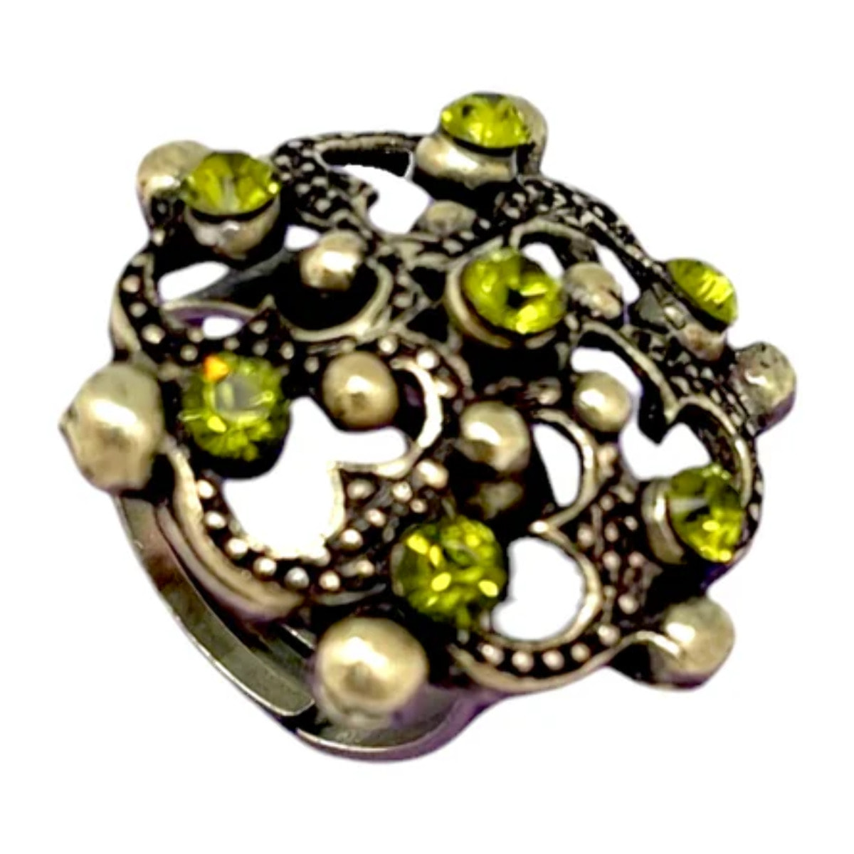 Anillo Vintage cristales SW en redondo dorado y olivina