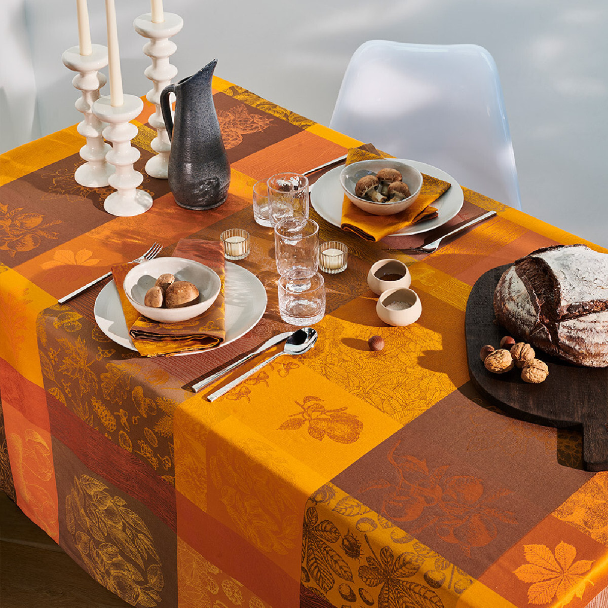 Nappe pur coton motif jacquard orange Mille bois d'automne potiron