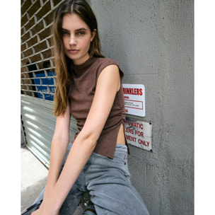 Top de punto sin mangas con frunces laterales de mujer