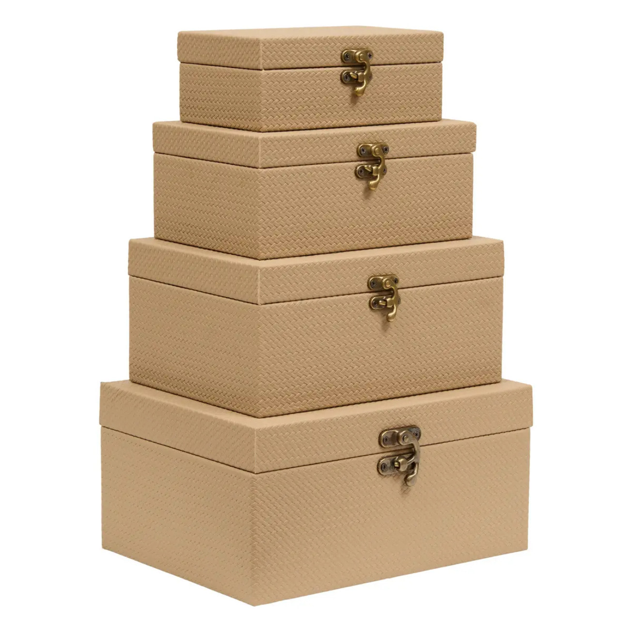 Lot de 4 boîtes de rangement rectangulaires Bonie beige