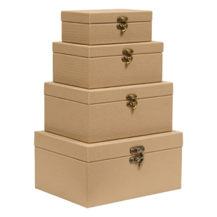 Lot de 4 boîtes de rangement rectangulaires Bonie beige