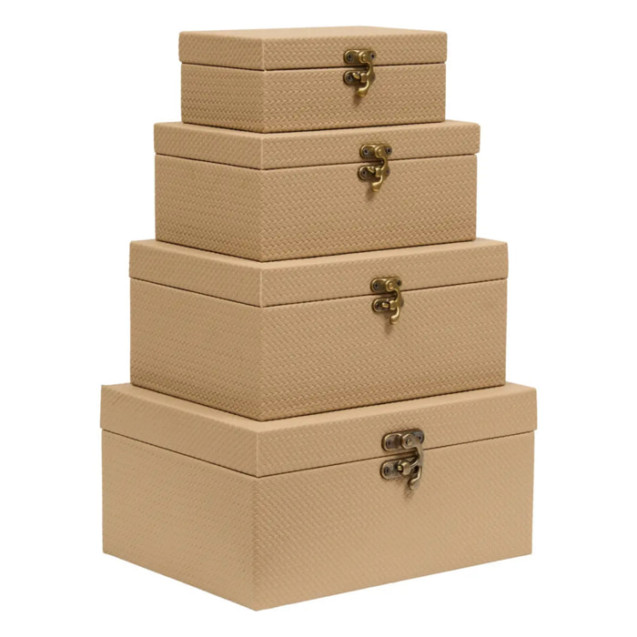 Lot de 4 boîtes de rangement rectangulaires Bonie beige