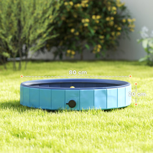 Piscina para Perros Plegable con Aspersor Bañera Portátil para Mascotas Pequeños de PVC Antideslizante y Resistente al Desgaste para Interiores y Exteriores Ø80x20 cm Azul Claro