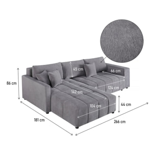 Canapé d'angle convertible tissu chenille 3 places - "Trocadero" - Gris