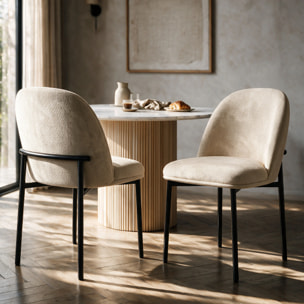 Lot de 2 chaises en tissu beige et pieds métal noir - Noah
