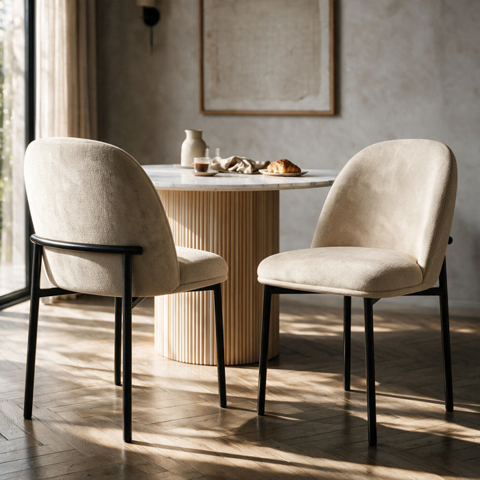 Lot de 2 chaises en tissu beige et pieds métal noir - Noah