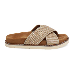Sandali bassi donna beige in raffia