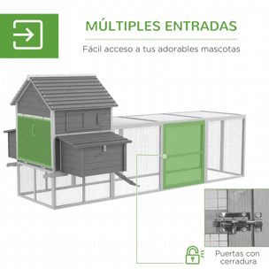 Gallinero Grande de Madera 310,5x149,5x149 cm Jaula para 4-6 Gallinas Gallinero con 2 Ventanas Puertas Nido Bandeja Extraíble y Rampa para Exterior Gris