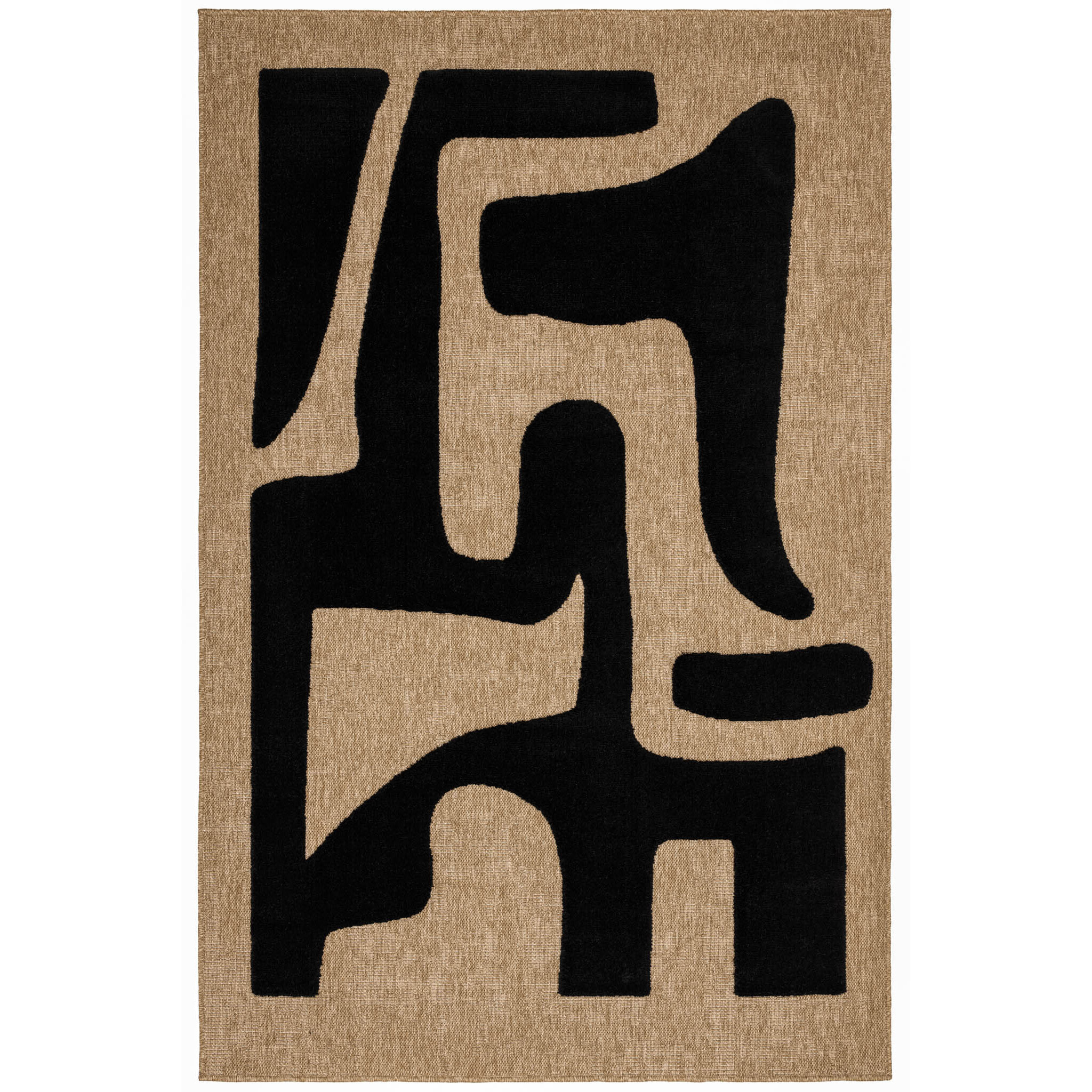 PALMA - Tapis aspect jute à motif abstrait en relief - Noir