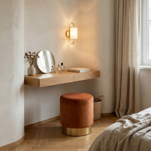 Pouf cilindrico in velluto con base dorata, sgabello imbottito elegante e resistente, seduta compatta salvaspazio, ideale per salotto camera ingresso e toeletta, design moderno glamour e versatile