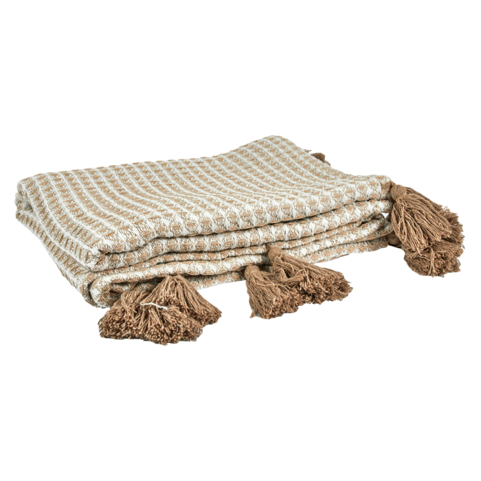 Plaid - HOME DECO FACTORY - Nid d'Abeille - Beige et taupe - 125 x 150 cm