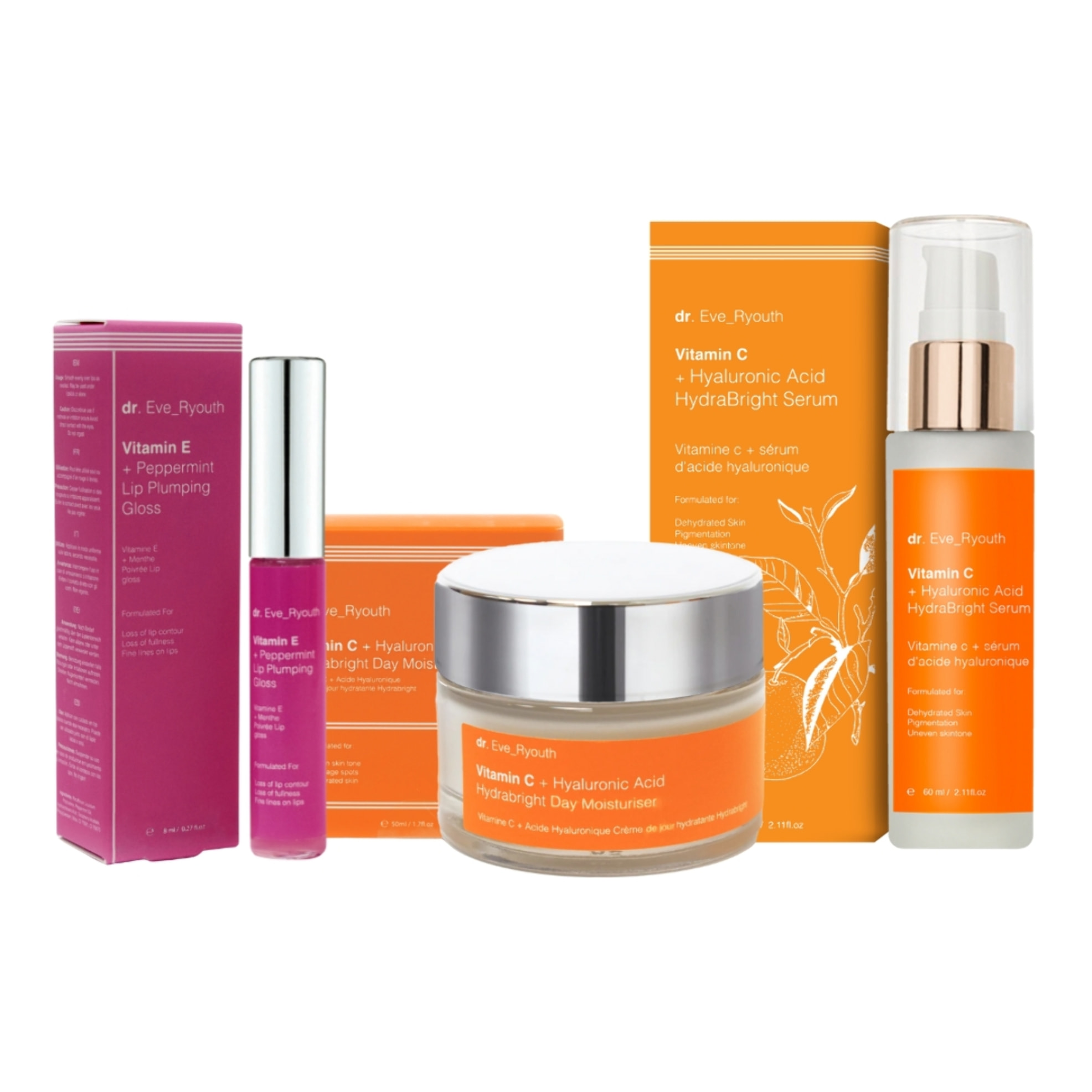 Rellenadores de labios con vitamina E y menta + Hidratante y sérum de noche Hydrabright