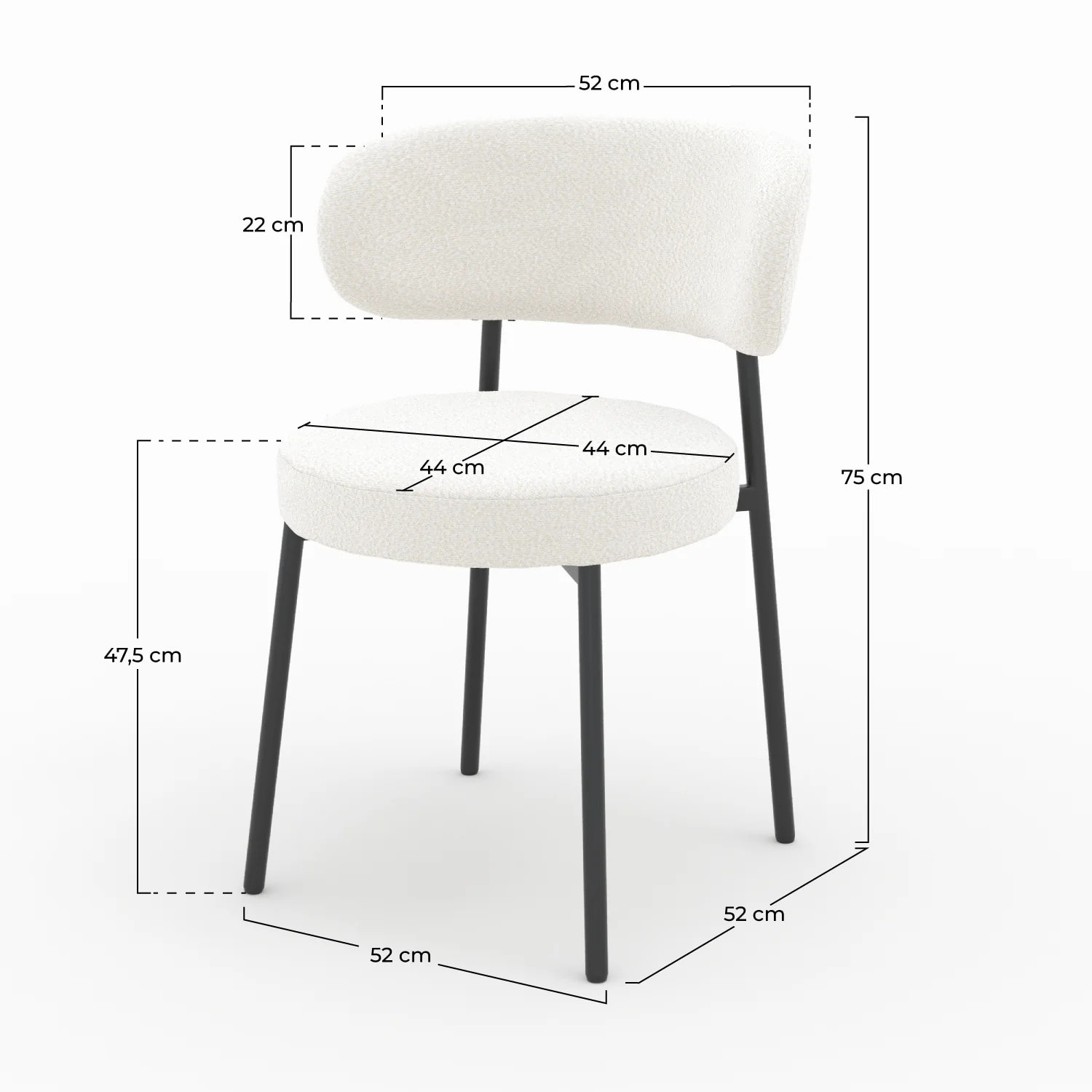 Lot de 2 chaises en tissu bouclé blanc cassé et pieds noirs - Maëlie