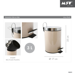 Poubelle à pédale Inox 3L Beige MSV