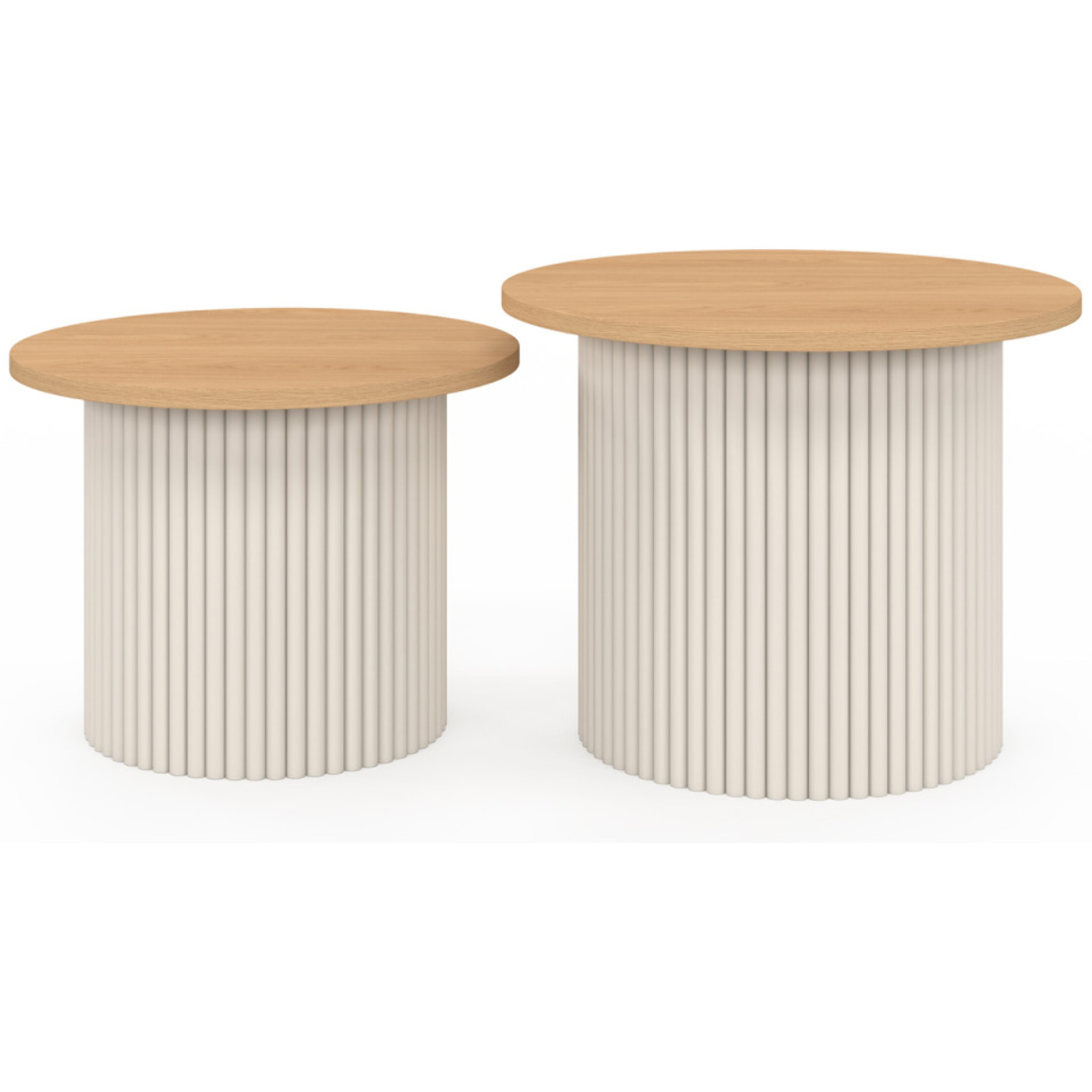 Tables basses rondes gigognes Kara beige effet cannelé - lot de 2