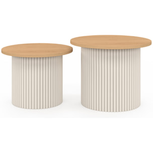 Tables basses rondes gigognes Kara beige effet cannelé - lot de 2