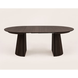 Freya - table à manger ronde extensible - effet bois foncé - 4 à 8 personnes - Marron