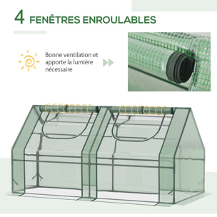 Mini serre de jardin serre à tomates double bâche 180L x 90l x 90H cm acier PE PVC 2 fenêtres avec zip enroulables vert