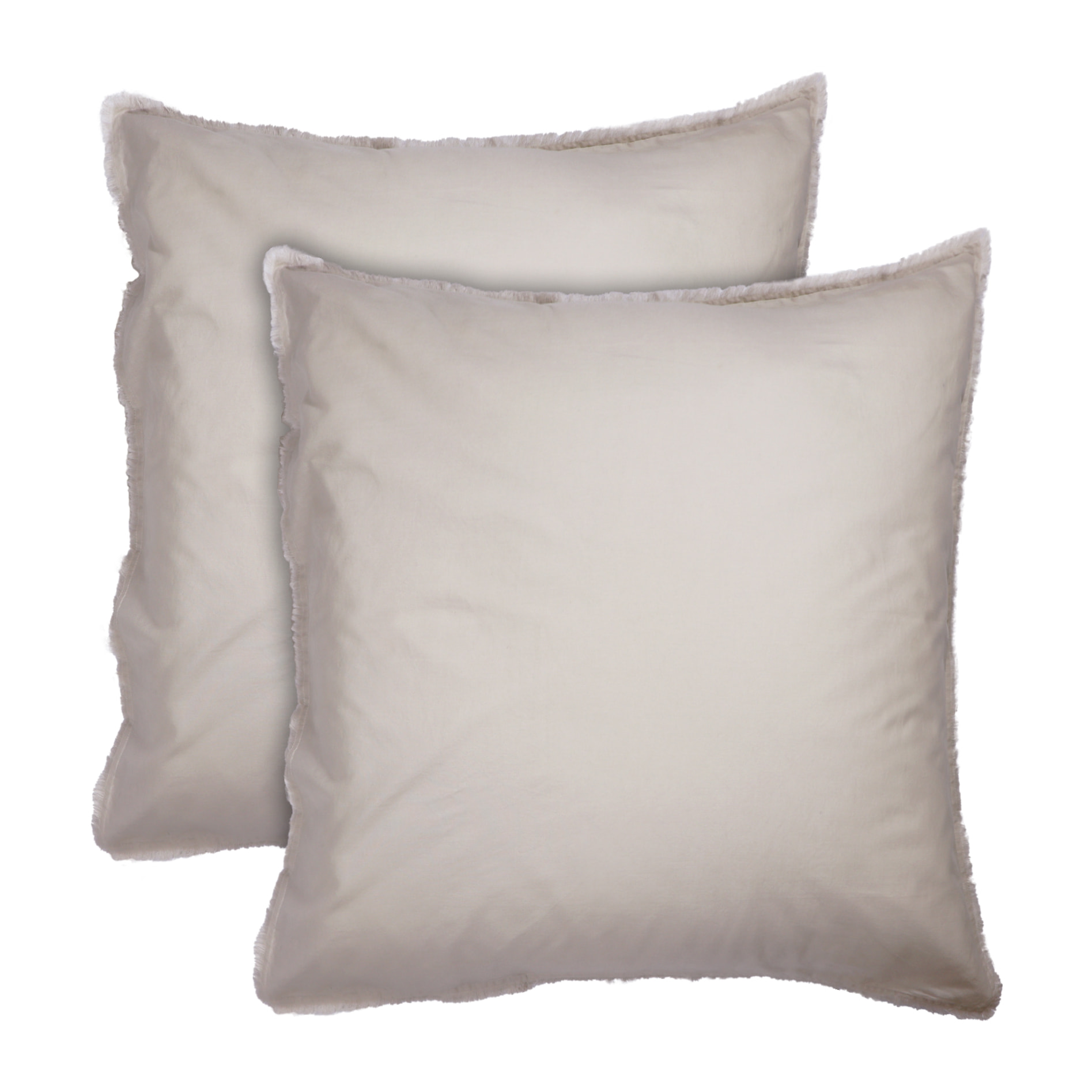 Set de 2 taies d'oreiller unies à franges, COTON LAVÉ