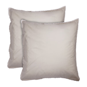 Set de 2 taies d'oreiller unies à franges, COTON LAVÉ