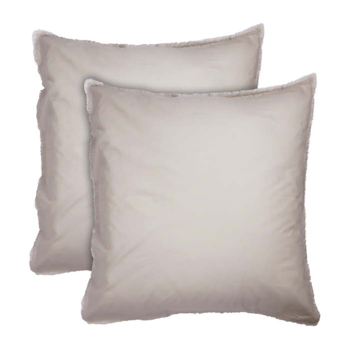 Set de 2 taies d'oreiller unies à franges, COTON LAVÉ