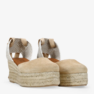 Alpargatas de cuña beige en piel con esparto