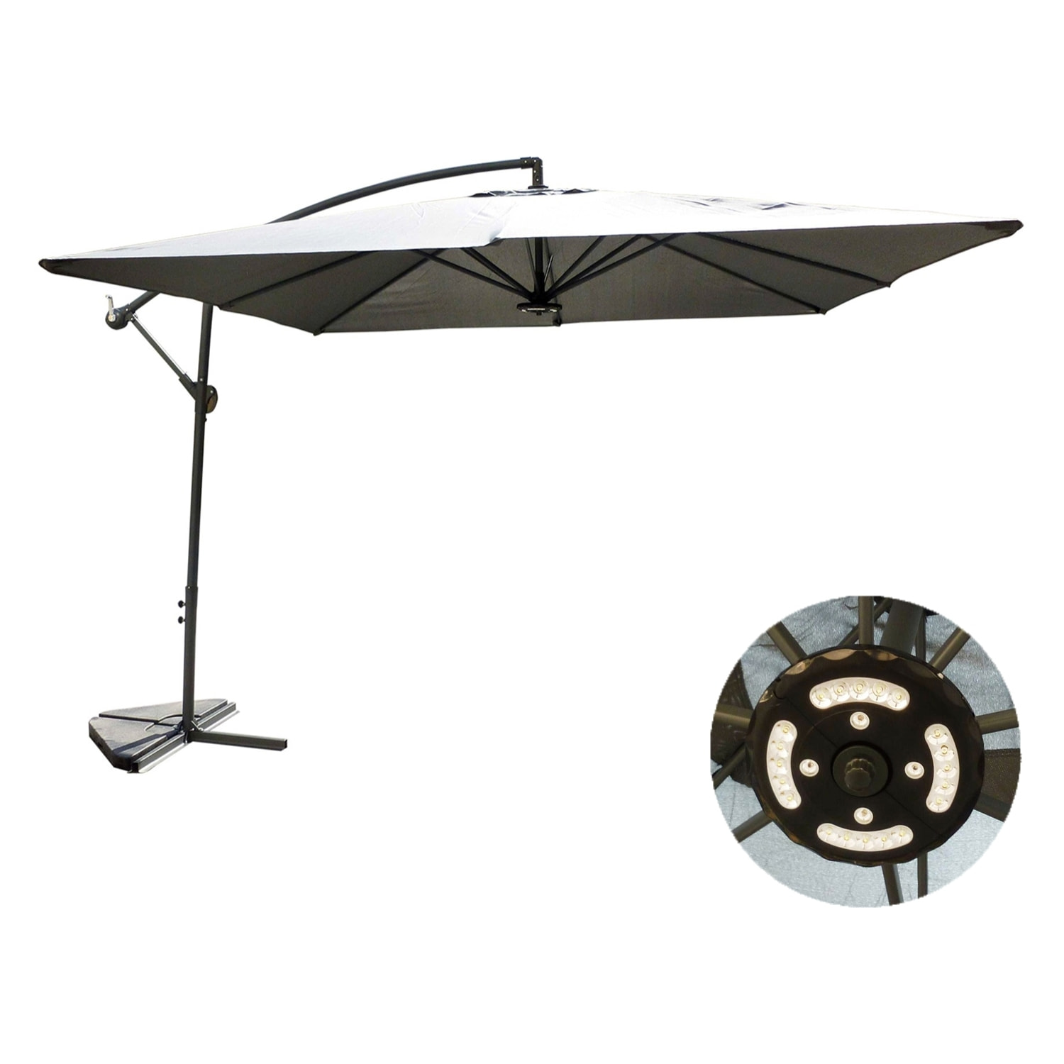 Parasol LED déporté carré 3x3m gris DAVAGNA