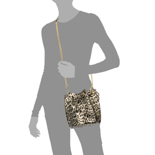 Primavera borsa a mano donna. Pelle autentica Camoscio con stampa animalier leopardo e finitura lucida.