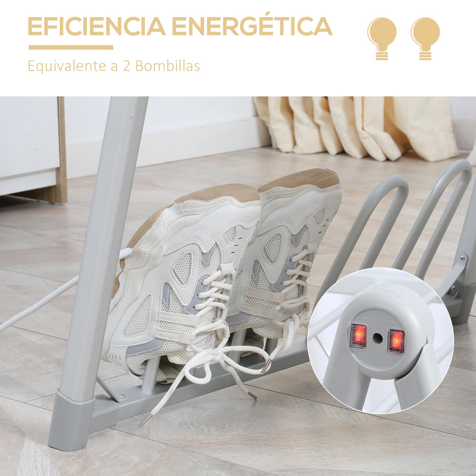 HOMCOM Tendedero Eléctrico Plegable con Alas 230 W Secador de Ropa con Zapatero para 2 Zapatos y Marco de Aleación de Aluminio 134x66x100 cm Plata