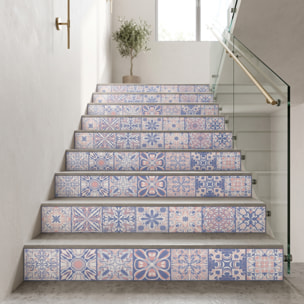 Stickers adhésifs escalier carrelages | Sticker Autocollant contremarche Carreaux de ciment carrelages adhésif - BLEU D'ORIENT