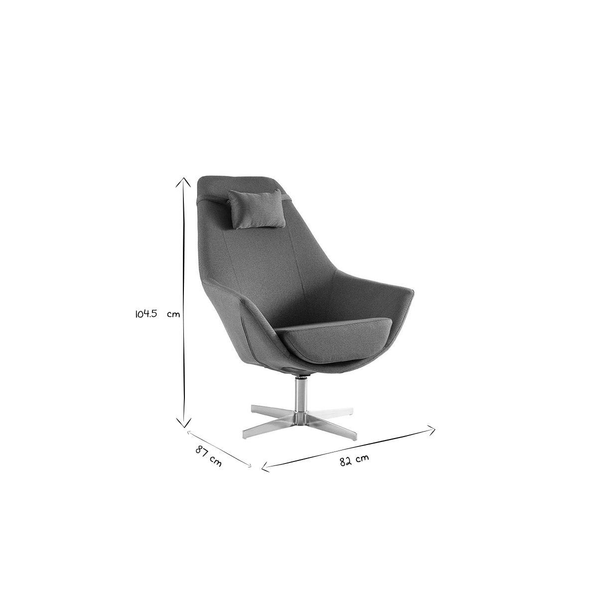 Fauteuil pivotant design en tissu gris foncé et acier chromé AMADEO