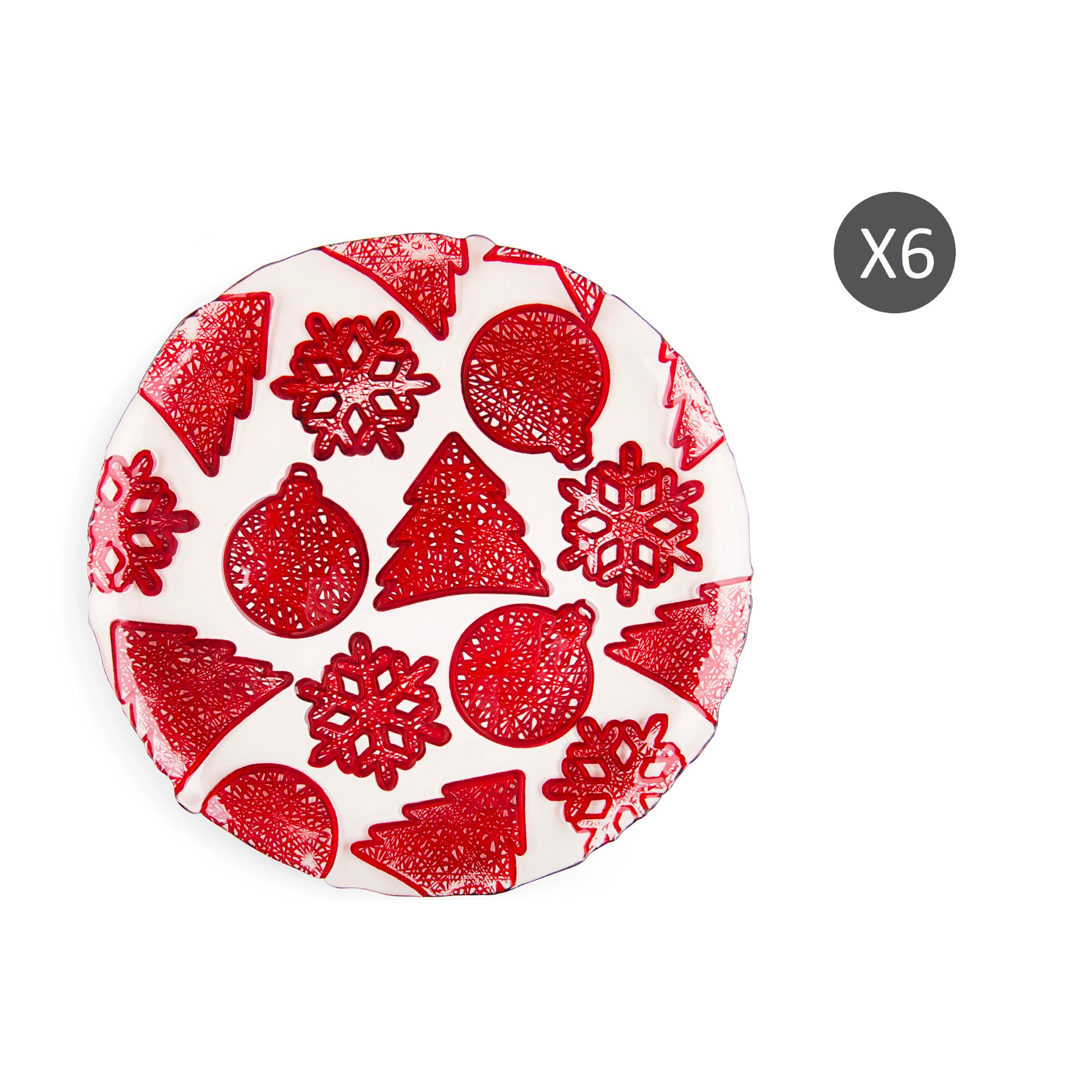 Set 6 Piatti Excelsa - Xmas, Vetro Rosso