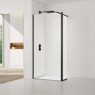 Walk-in 120x200cm Paroi et retour pivotant en verre Crystal Glass® 8 mm anticalcaire , avec bras et profilés noir mat