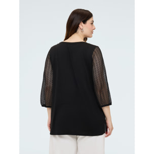 Fiorella Rubino - Camiseta bimaterial con mangas de crochet - Negro