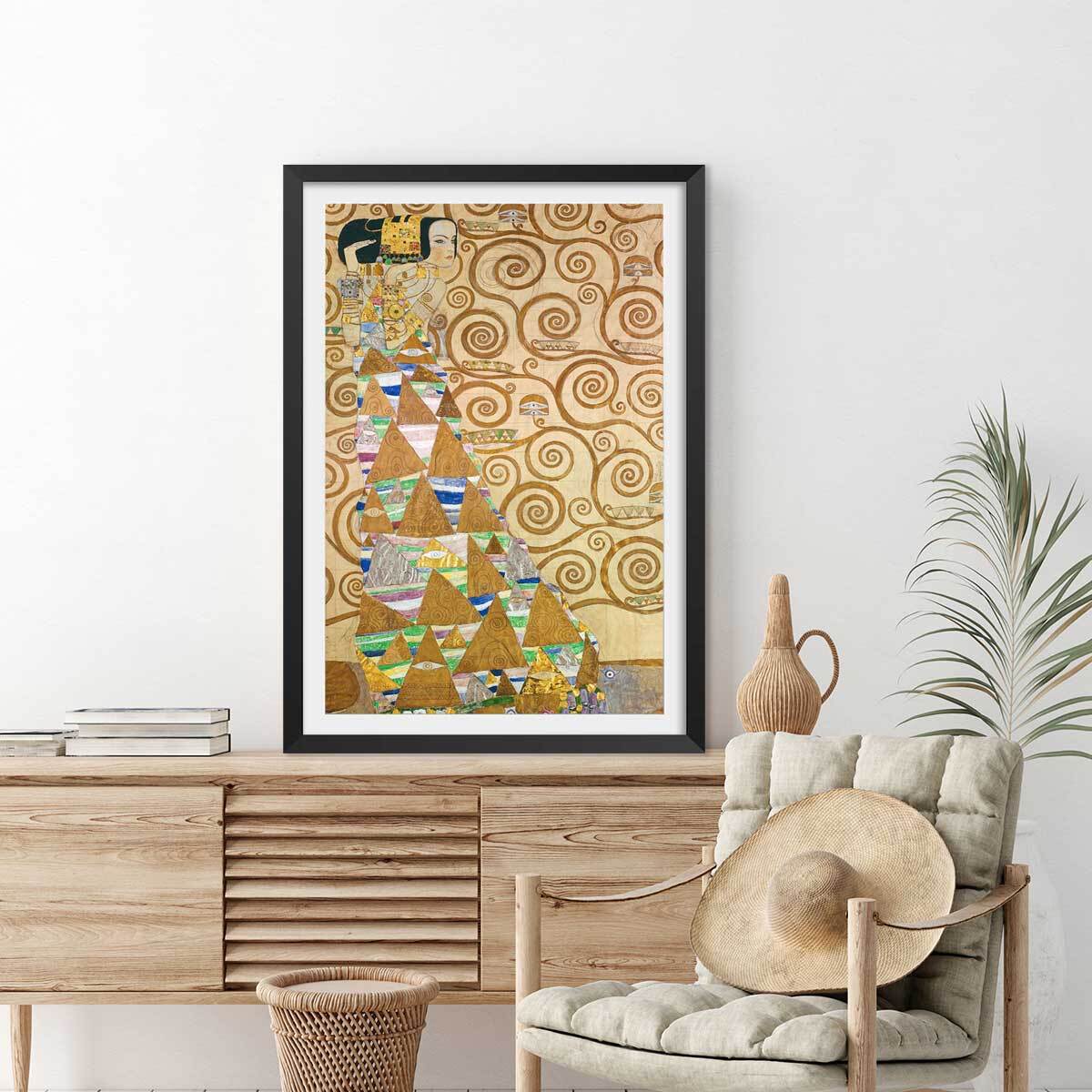 Affiche Study for Expectation par Gustav Klimt Affiche + cadre en bois - Noir