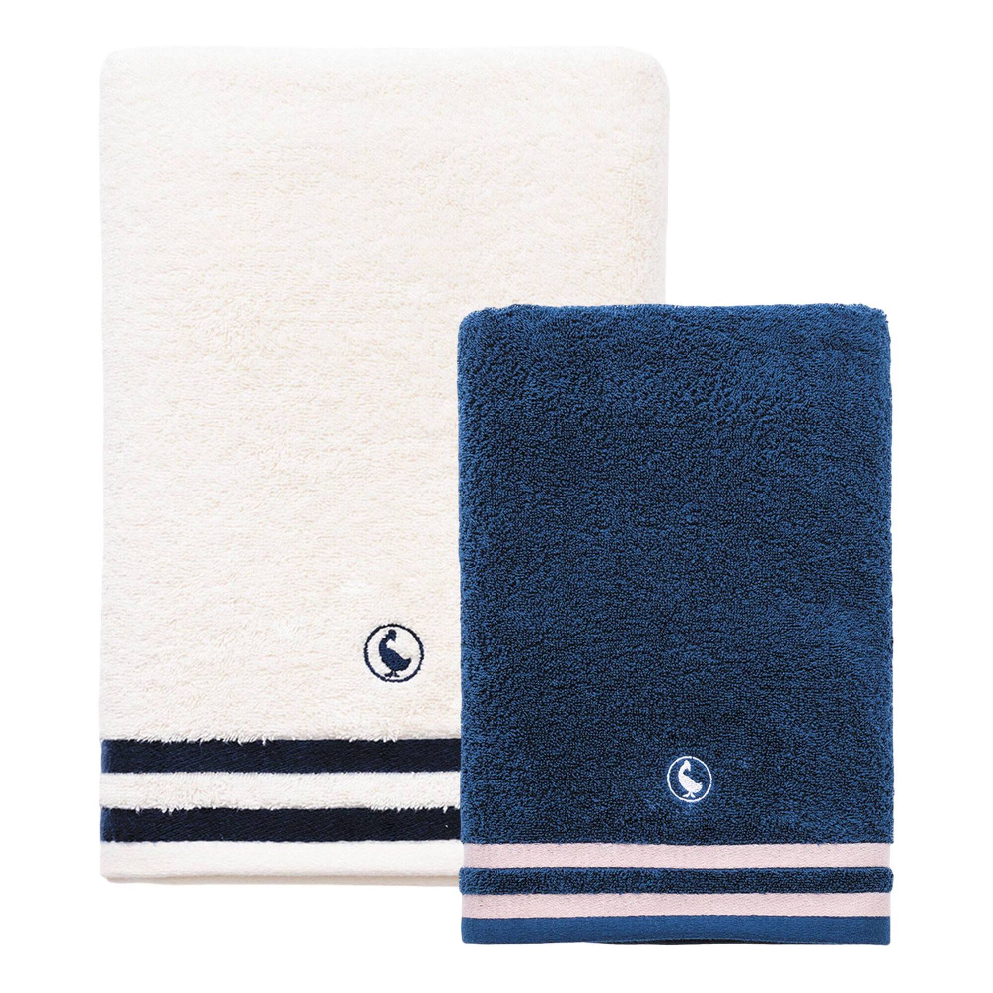 Set de 2 toallas de ducha 1x azul marino + 1x blanco crudo 70x140cm 100% algodón 500gsm el ganso