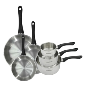 Set 3 poêles 20 24 et 28 cm et 3 casseroles 12 16 et 20 cm en inox Fackelmann Geneva