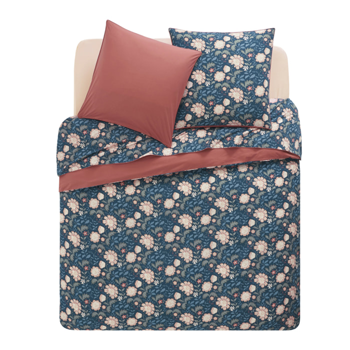 Housse de couette imprimée en percale de coton, FAIRY BLOSSOM, Bleu nuit