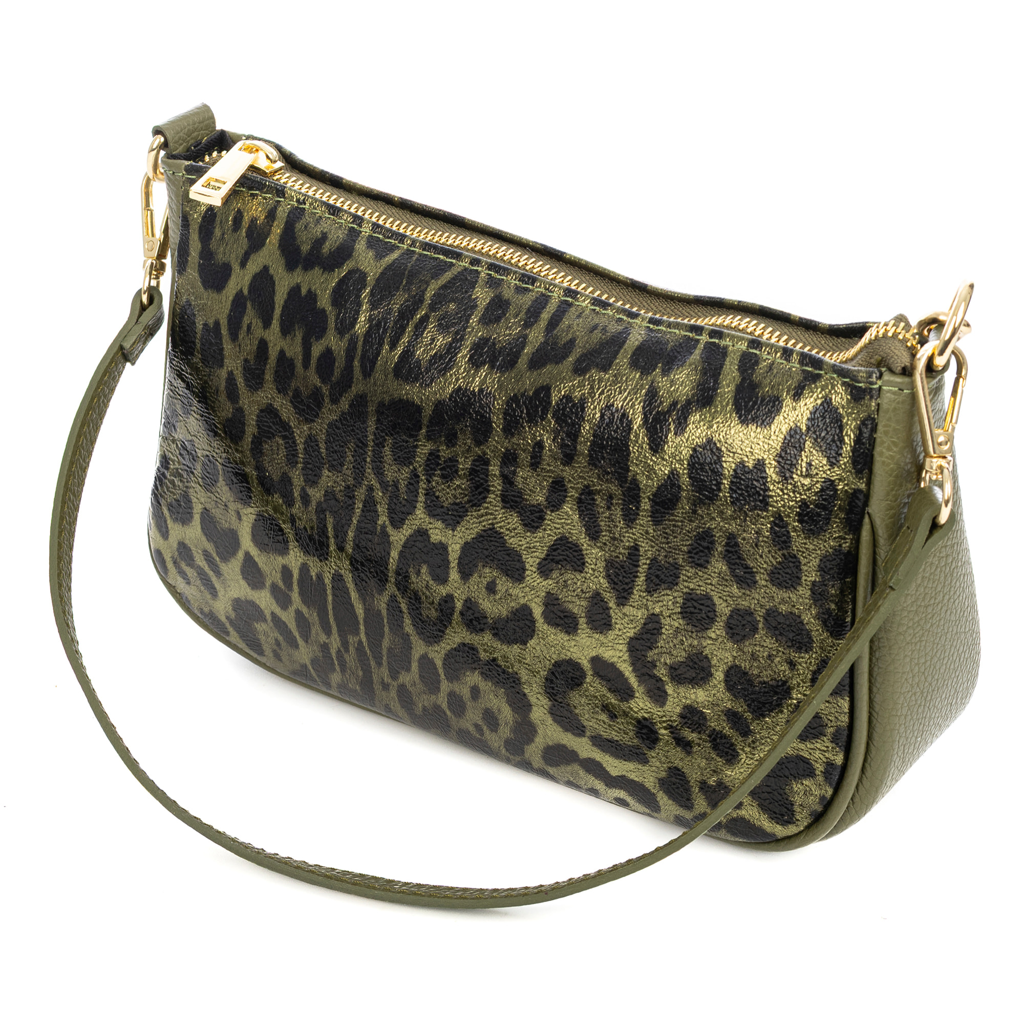 Avella bolso bandolera mujer, de piel auténtica Gamuza lacada con estampado de animal print leopardo, Dollaro.