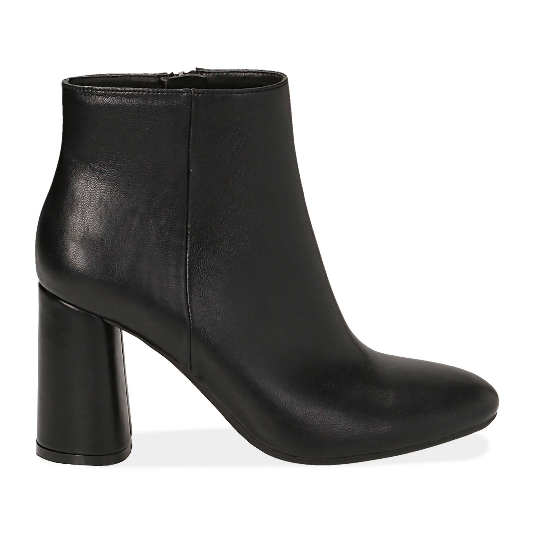 Botines de piel sintética negra, tacón 8,5 cm