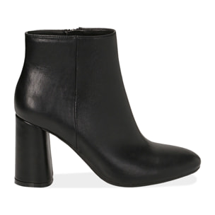 Botines de piel sintética negra, tacón 8,5 cm