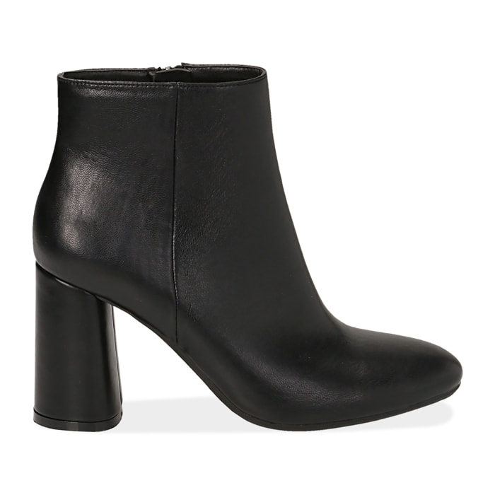 Botines de piel sintética negra, tacón 8,5 cm