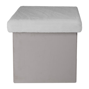 Coffre Pouf Pliable Gris Imitation Fourrure Leo