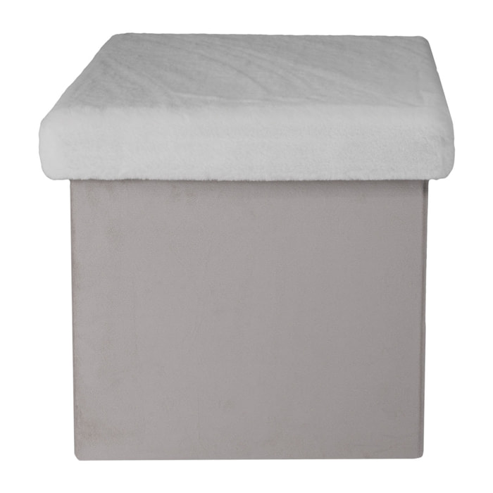 Coffre Pouf Pliable Gris Imitation Fourrure Leo