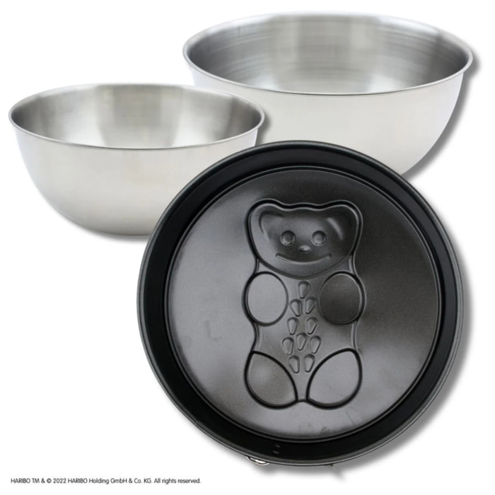 Set pâtisserie avec moule à manqué 26 cm à charnière motif ourson, 2 bols à mixer et spatule Zenker