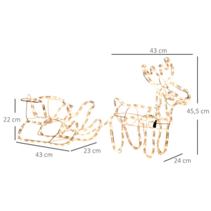 Silhouette renne lumineux avec traîneau - renne et traîneau lumineux de Noël - décoration LED extérieure de Noël - 192 LED blanc chaud